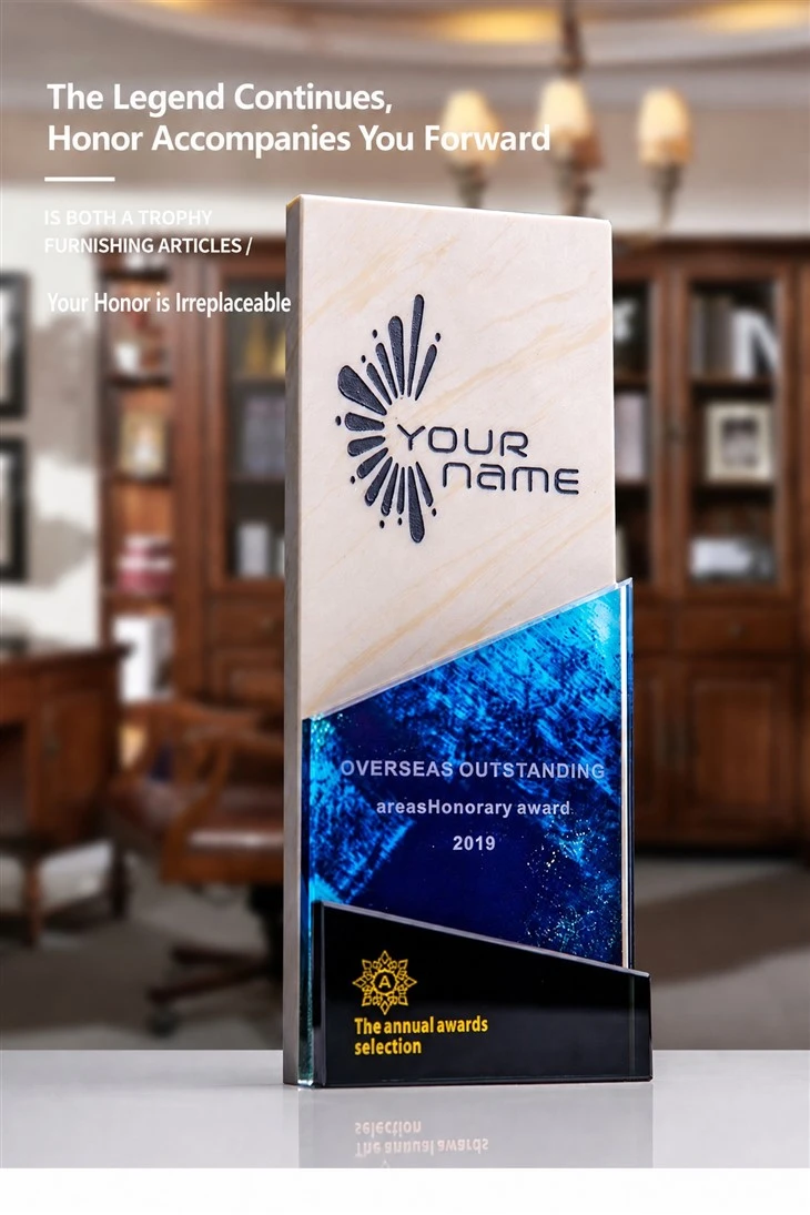 Engraved Marble Blue Crystal Recognition Plaque